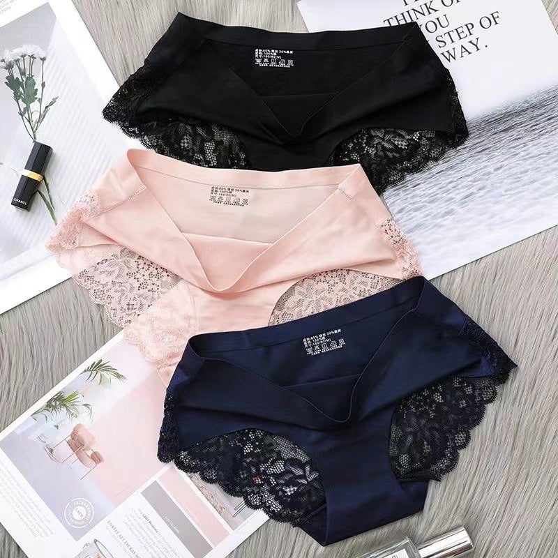 Ice Silk Lace Underwear Women'S Mid-Waist Traceless Cotton Crotch Skin-Friendly Plus Size Breathable Ultra-Thin Few Women'S Briefs - Image 4